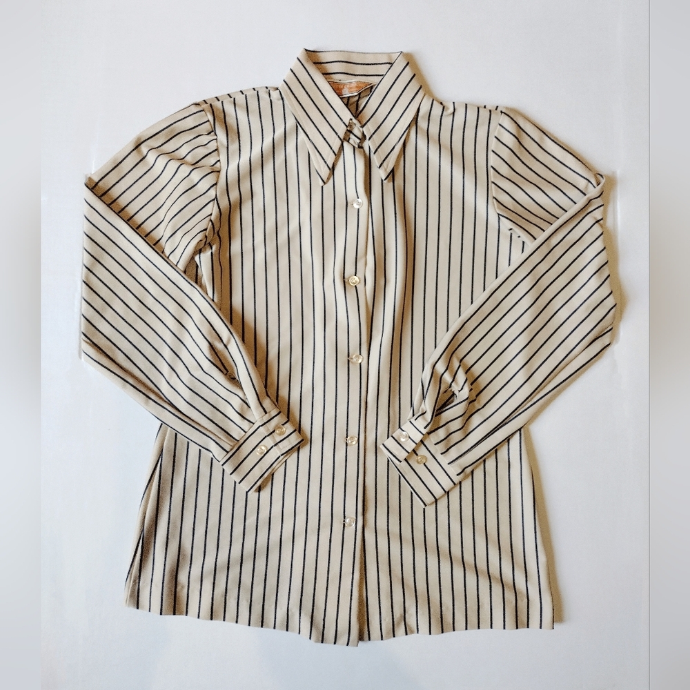 Vintage Koret of California Cream and Black Striped Button Down